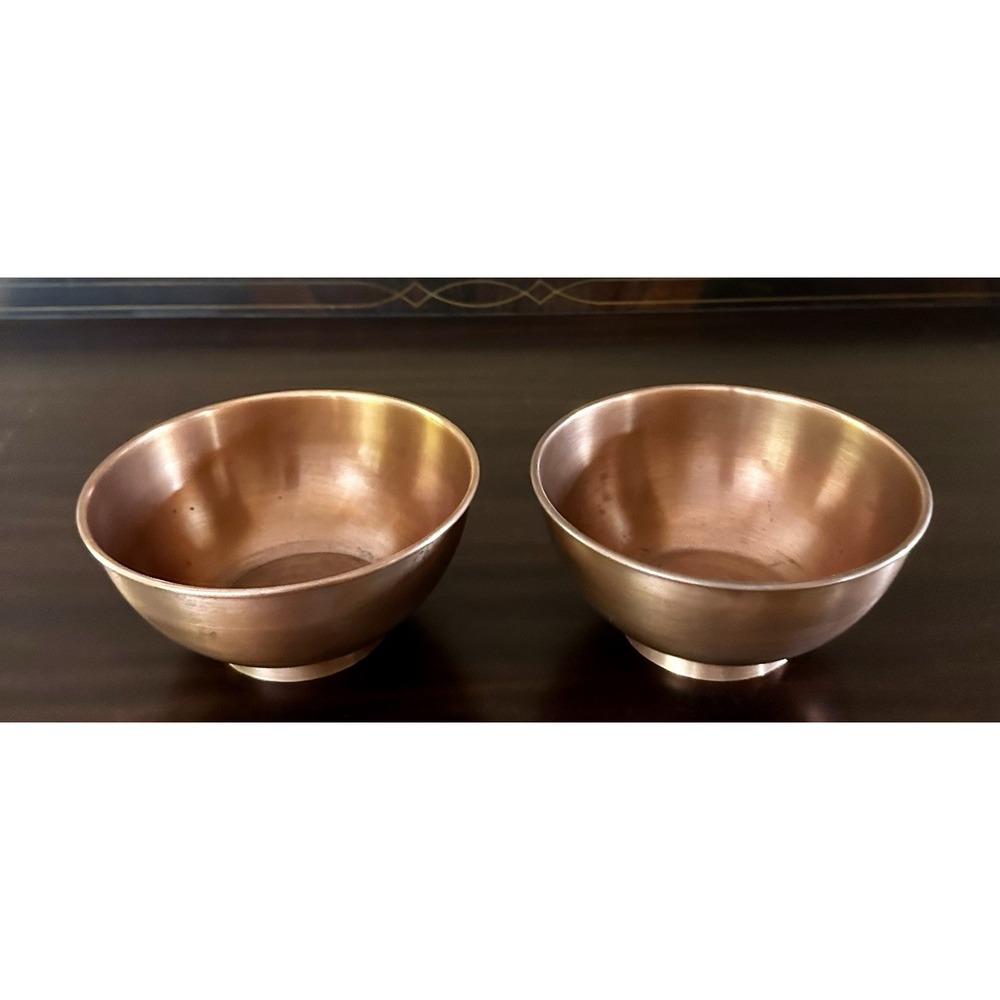 Two Medium 6 inch X 3 inch Pure Solid Copper Mixing Bowls Flat Bottom